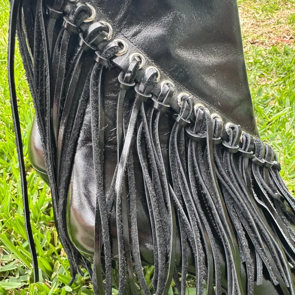 Jeffrey Campbell Fringe Black Women's Heeled Boots - Picture 7 of 16